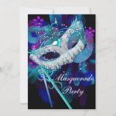Masquerade Ball Party Aquamarin Blue Black Masques Einladung (Vorderseite)