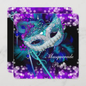 Masquerade Ball Party Aquamarin Blue Lila Mask 2 Einladung (Vorne/Hinten)