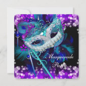 Masquerade Ball Party Aquamarin Blue Lila Mask 2 Einladung (Vorderseite)