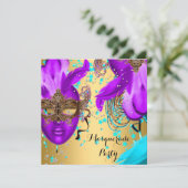Masquerade Ball Party Lila Aquamarin Blue Masken G Einladung (Stehend Vorderseite)