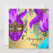 Masquerade Ball Party Lila Aquamarin Blue Masken G Einladung (Vorderseite)