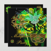 Masquerade Ball Party Lime Green Black Masks Einladung (Vorne/Hinten)