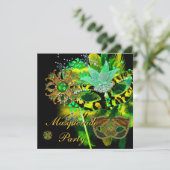 Masquerade Ball Party Lime Green Black Masks Einladung (Stehend Vorderseite)