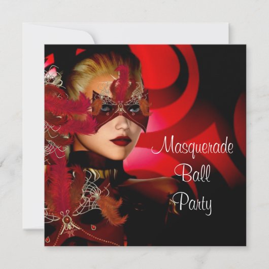Masquerade Ball Party Maske Black Red Girl 2 Einladung (Vorderseite)