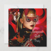 Masquerade Ball Party Maske Black Red Girl 3 Einladung (Vorderseite)