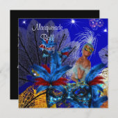 Masquerade Ball Party Maske Blue Yellow ShowGirl Einladung (Vorne/Hinten)