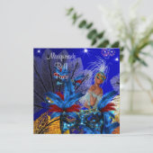 Masquerade Ball Party Maske Blue Yellow ShowGirl Einladung (Stehend Vorderseite)
