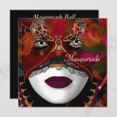 Masquerade Ball Party Maske Schwarz Rot 2 Einladung (Vorne/Hinten)