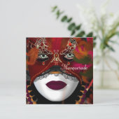 Masquerade Ball Party Maske Schwarz Rot 2 Einladung (Stehend Vorderseite)