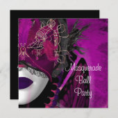 Masquerade Ball Party Maske Schwarzes Rosa Lila Mä Einladung (Vorne/Hinten)