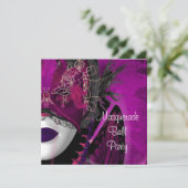 Masquerade Ball Party Maske Schwarzes Rosa Lila Mä Einladung (Stehend Vorderseite)