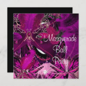Masquerade Ball Party Maske Schwarzes Rosa Lila Mä Einladung (Vorne/Hinten)