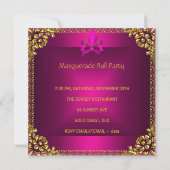 Masquerade Ball Party Masken Gold Deep Pink Einladung (Rückseite)