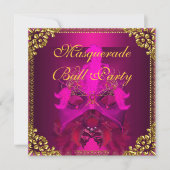 Masquerade Ball Party Masken Gold Deep Pink Einladung (Vorderseite)