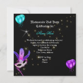 Masquerade Ball Party Masken Lila Aquamarin Blue Einladung (Rückseite)