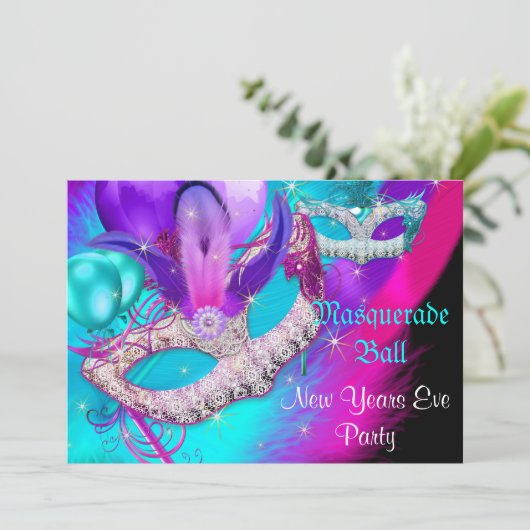Masquerade Ball Party Masken Silvester Party Einladung (Stehend Vorderseite)