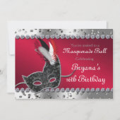 Masquerade Ball Party Silber und Rot Einladung (Vorderseite)
