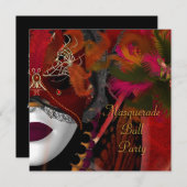 Masquerade Ball Partys Mask Black Red Einladung (Vorne/Hinten)