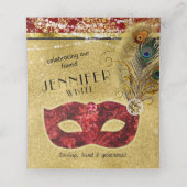 Masquerade Ball Red Gold Peacock Party Platzkarte (Innenseite Aufgefaltet)