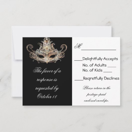 Masquerade Ball Response Cards RSVP Karte (Vorderseite)