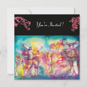 MASQUERADE BALL, rote Schnörkel, Filzpapier Einladung