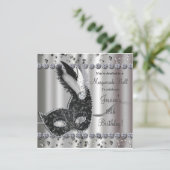 Masquerade Ball Silver Black Party Einladung (Stehend Vorderseite)