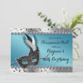 Masquerade Ball Silver und Blue Party Einladung (Stehend Vorderseite)