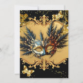 Masquerade birthday Party Gold Black Mask Feathers Einladung (Rückseite)