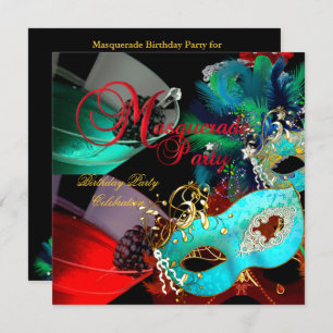 Masquerade Birthday Party Rote Aquamarine Goldmask Einladung