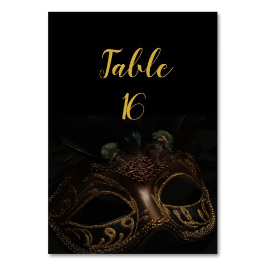 Masquerade Black and Gold Elegante Tischnummer (Rückseite)