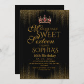 Masquerade Black Chic Sweet 16 Party Einladung (Vorne/Hinten)