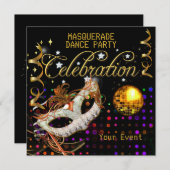 MASQUERADE Black Gold Dance Party Parco Tassino Einladung (Vorne/Hinten)
