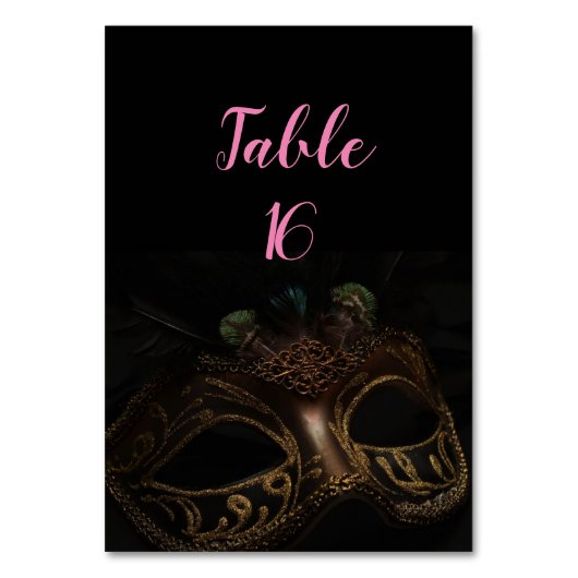 Masquerade Black & Gold Elegante Tischnummer (Rückseite)