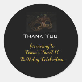 Masquerade Black Gold Geburtstag Vielen Dank Runder Aufkleber