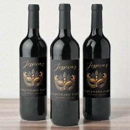 Masquerade Black Gold Geburtstag Weinetikett