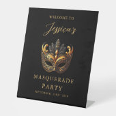 Masquerade Black Gold Geburtstag Willkommen Sockelschild (Vorderseite)