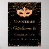 Masquerade black gold glitter birthday party poster (Vorne)
