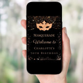 Masquerade black gold glitter birthday party poster
