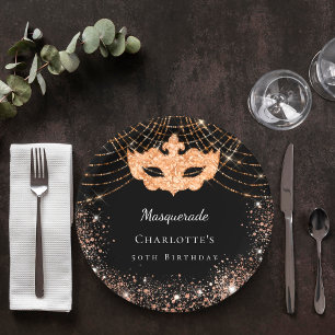 Masquerade Black Gold Glitzer Geburtstagsparty Pappteller