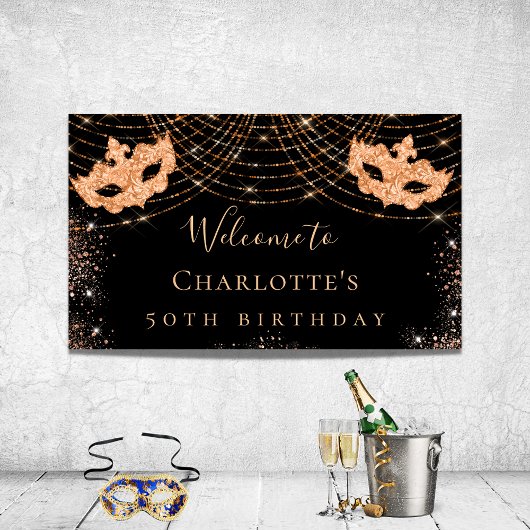 Masquerade Black Gold Glitzer Geburtstagsparty Poster
