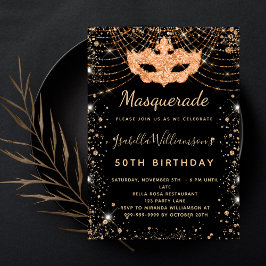 Masquerade Black Gold Glitzer Staub Geburtstagspar Einladung