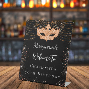 Masquerade Black Gold Glitzer Staub Geburtstagspar Sockelschild