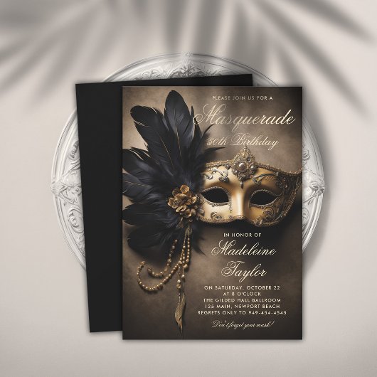 Masquerade Black Gold Maske Moody 50. Geburtstag Einladung