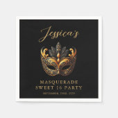 Masquerade Black Gold Sweet 16 Birthday Party Serviette (Vorderseite)