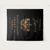 Masquerade Black Gold Sweet 16 Birthday Welcome Wandteppich (Vorderseite (Horizontal))