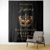 Masquerade Black Gold Sweet 16 Birthday Welcome Wandteppich (Beispiel)