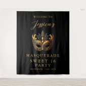 Masquerade Black Gold Sweet 16 Birthday Welcome Wandteppich (Vorderseite)