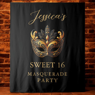 Masquerade Black Gold Sweet 16 Geburtstag Willkomm Wandteppich