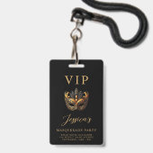 Masquerade Black Gold VIP Einladung Ausweis (Vorderseite mit Lanyard)