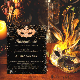 Masquerade Black Quinceanera Haushaltseinladung Flyer